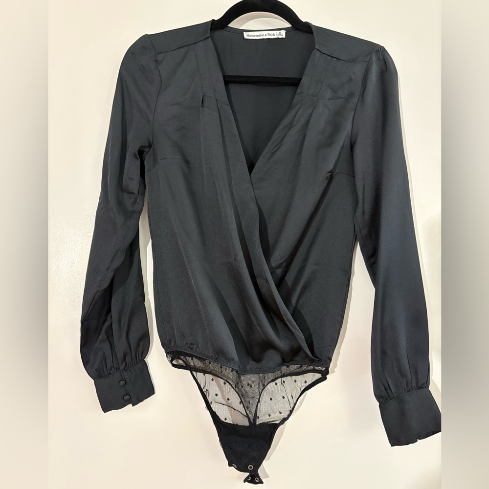 Abercrombie & Fitch Black Satin Wrap Bodysuit